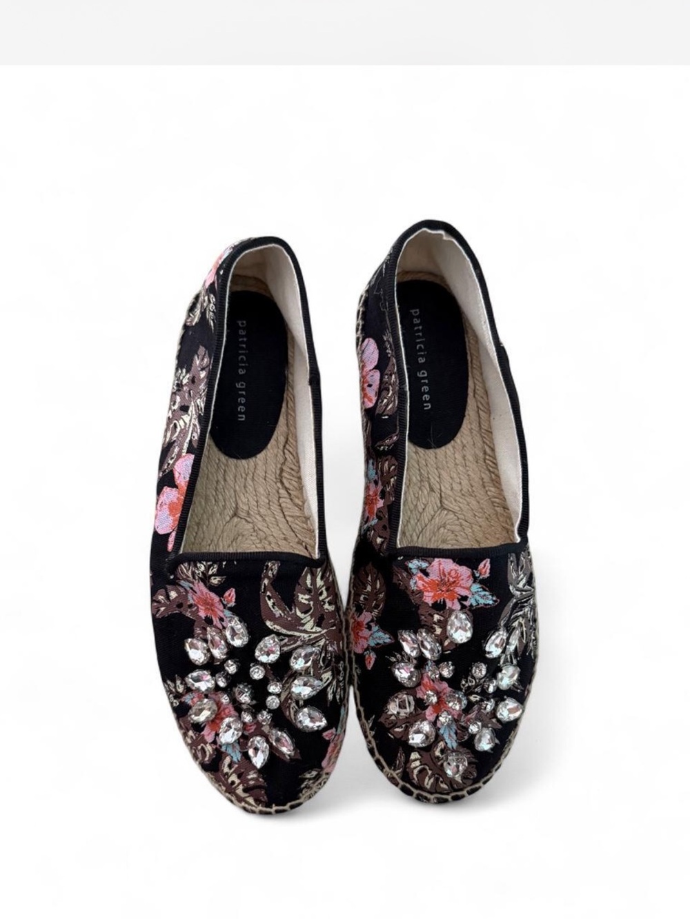 Patricia Green Black Floral Crystal-Embellished Slip-Ons